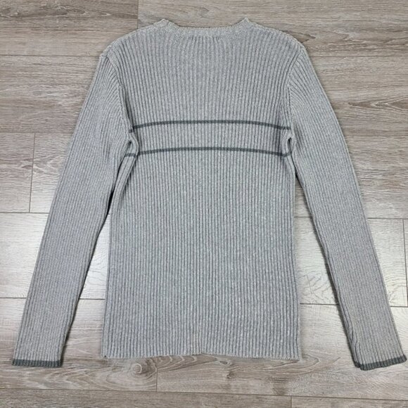 Club Monaco Gray Striped Ribbed Knit Crewneck Sweater Large - Picture 9 of 16